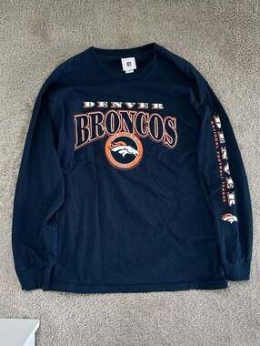 Vintage Y2K Denver Broncos NFL Logo Navy Long Sleeve Shirt Size Large